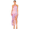 2025 New Fashionable Elegant Floral Halter Asymmetrical Ruffled Side split Woman's Midi Dress