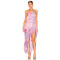 2025 New Fashionable Elegant Floral Halter Asymmetrical Ruffled Side split Woman's Midi Dress