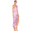 2025 New Fashionable Elegant Floral Halter Asymmetrical Ruffled Side split Woman's Midi Dress