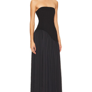 Fashion Forward Off Shoulder Open Back Pleated Satin Skirt in Boned Plain Weave for Women