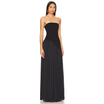 Fashion Forward Off Shoulder Open Back Pleated Satin Skirt in Boned Plain Weave for Women