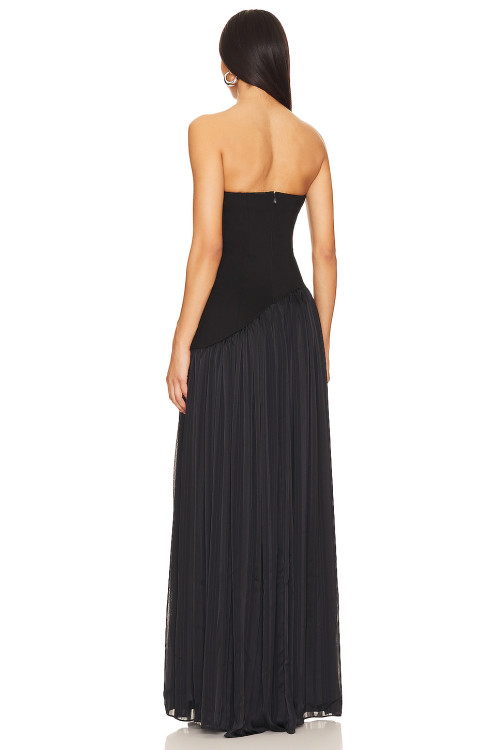 Fashion Forward Off Shoulder Open Back Pleated Satin Skirt in Boned Plain Weave for Women