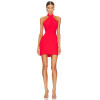 Red Crinkled Chiffon Sleeveless Backless Halter Neck Design Slight Ruffles Mini Dress