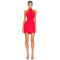 Red Crinkled Chiffon Sleeveless Backless Halter Neck Design Slight Ruffles Mini Dress