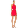 Red Crinkled Chiffon Sleeveless Backless Halter Neck Design Slight Ruffles Mini Dress