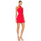 Red Crinkled Chiffon Sleeveless Backless Halter Neck Design Slight Ruffles Mini Dress