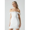 Women's Fashion Off Shoulder Solid Color Hip Wrap Ruffle High Waist Lady Dresses