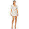 Fashion Trend Floral Embellished Padded Shoulders Puff Sleeves Deep Neckline Elegant Ladies Mini Dress