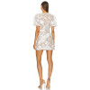 Fashion Trend Floral Embellished Padded Shoulders Puff Sleeves Deep Neckline Elegant Ladies Mini Dress