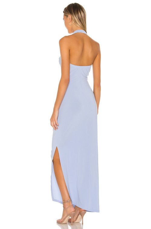Customizable Halter Strap Style Frayed Edge Side Ruffles Bodycon Women Maxi Dress