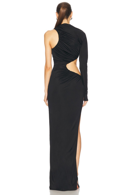 Elegant Sexy Formal Black Bodycon High Slit Cut Out One Shoulder Evening Party Dress