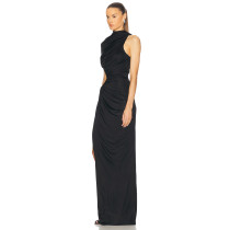 Elegant Sexy Formal Black Bodycon High Slit Cut Out One Shoulder Evening Party Dress