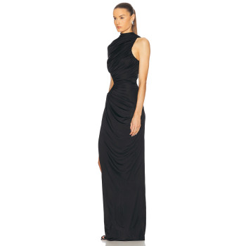 Elegant Sexy Formal Black Bodycon High Slit Cut Out One Shoulder Evening Party Dress