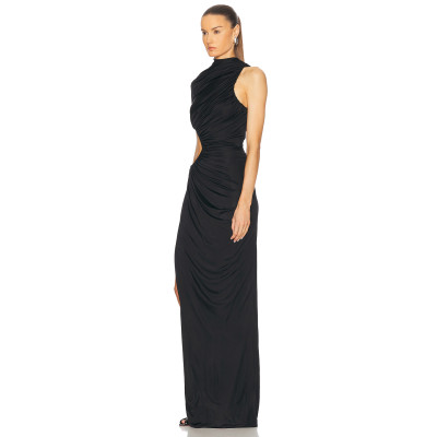 Elegant Sexy Formal Black Bodycon High Slit Cut Out One Shoulder Evening Party Dress