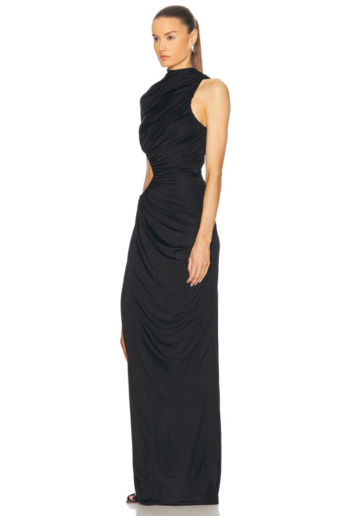 Elegant Sexy Formal Black Bodycon High Slit Cut Out One Shoulder Evening Party Dress