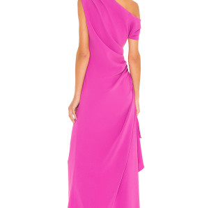 Elegant One Shoulder Style Side Slit Ruffled Hem Ruffled Crepe Fabric Ladies Long Dress