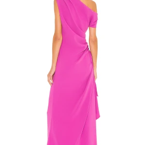 Elegant One Shoulder Style Side Slit Ruffled Hem Ruffled Crepe Fabric Ladies Long Dress
