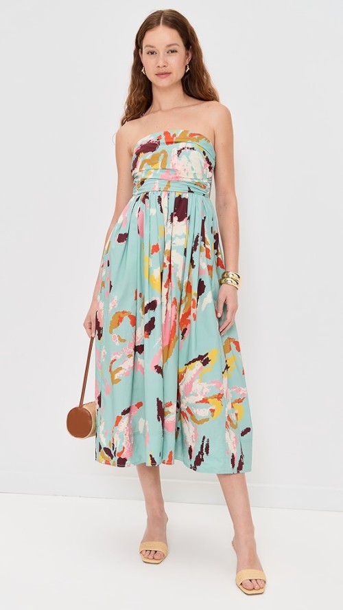 Customized High Quality Off Shoulder Open Back Irregular Pattern Print Midi Casual Dress