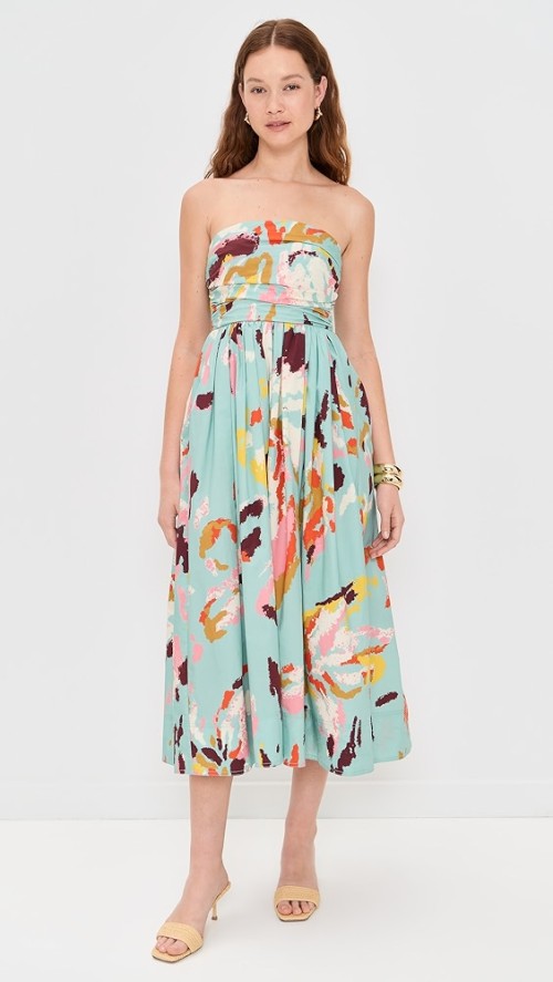 Customized High Quality Off Shoulder Open Back Irregular Pattern Print Midi Casual Dress