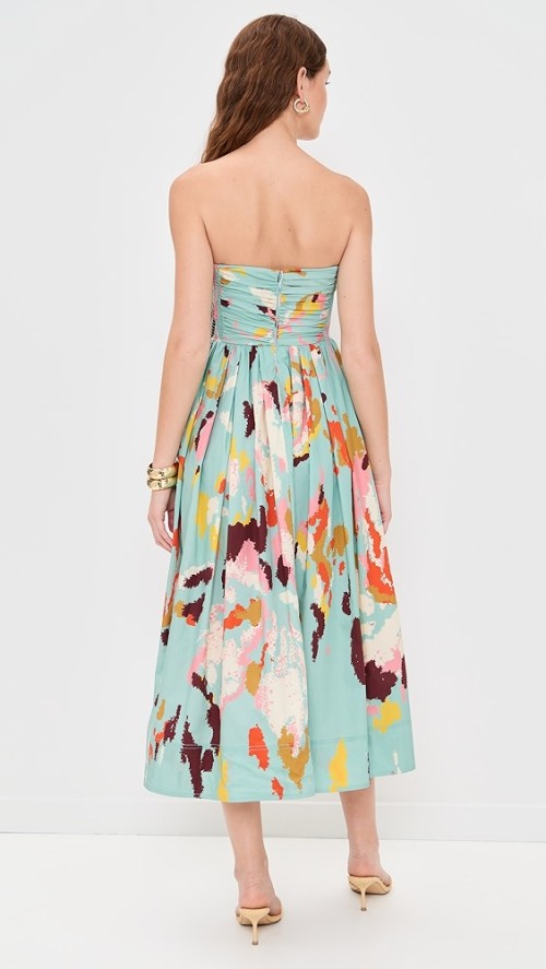 Customized High Quality Off Shoulder Open Back Irregular Pattern Print Midi Casual Dress