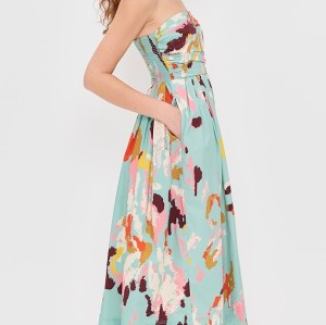 Customized High Quality Off Shoulder Open Back Irregular Pattern Print Midi Casual Dress