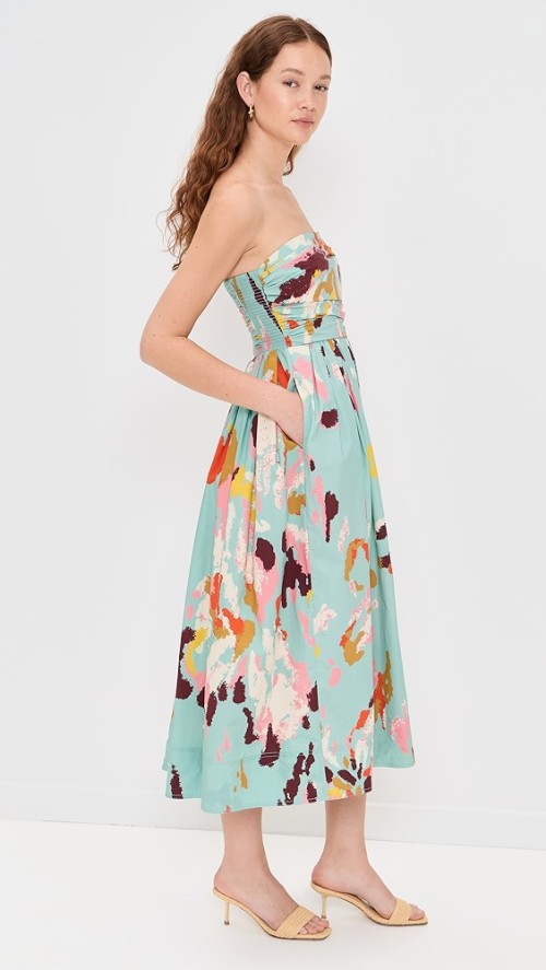 Customized High Quality Off Shoulder Open Back Irregular Pattern Print Midi Casual Dress