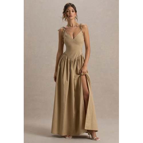 Customized High Quality Elegant Side split V neck Camisole Sexy Woman's Maxi Dress