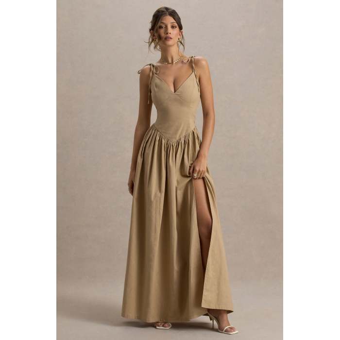 Customized High Quality Elegant Side split V neck Camisole Sexy Woman's Maxi Dress