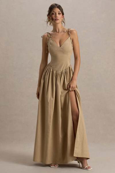 Customized High Quality Elegant Side split V neck Camisole Sexy Woman's Maxi Dress