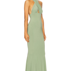 Elegant Slip on Style Halter Strap Medium Weight Slimming Plain Weave Fabric Ladies Long Dress
