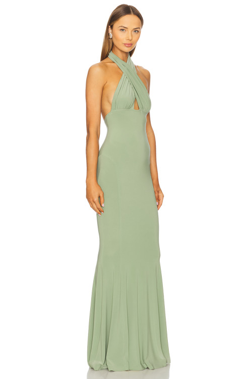 Elegant Slip on Style Halter Strap Medium Weight Slimming Plain Weave Fabric Ladies Long Dress