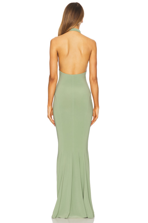 Elegant Slip on Style Halter Strap Medium Weight Slimming Plain Weave Fabric Ladies Long Dress