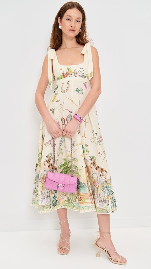 Women's Cute Vacation Style  Square Open Back High Waist Artwork Print Casual Dress