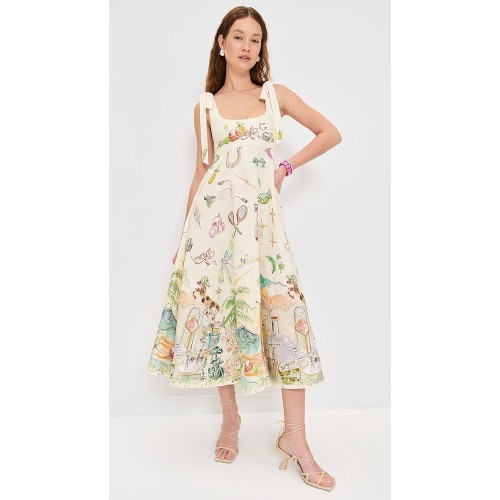 Women's Cute Vacation Style  Square Open Back High Waist Artwork Print Casual Dress