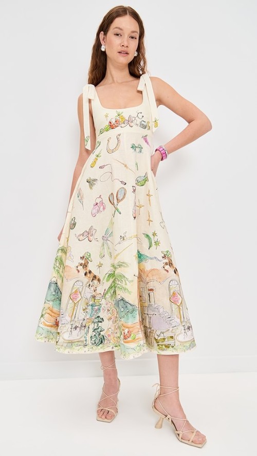 Women's Cute Vacation Style  Square Open Back High Waist Artwork Print Casual Dress