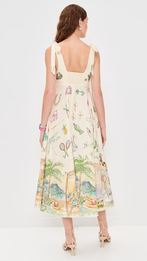 Women's Cute Vacation Style  Square Open Back High Waist Artwork Print Casual Dress