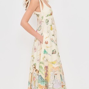 Women's Cute Vacation Style  Square Open Back High Waist Artwork Print Casual Dress