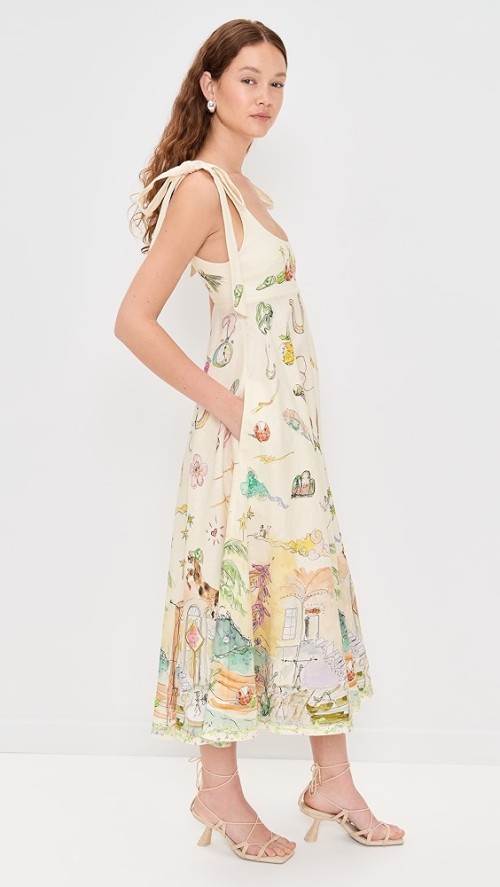 Women's Cute Vacation Style  Square Open Back High Waist Artwork Print Casual Dress