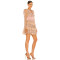 Ladies' Deep V Neck Long Sleeve Tulle Fabric Pink Floral Applique Ruffled Hem Mini Dress