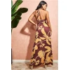 Elegant Sexy Halter  Open Back Tight Waist High Slit Floral Print Cut Out Evening Dress