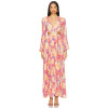Romantic Long sleeve Breathable Side split Flowy Waist Cut out Floral print Woman's Maxi Dress