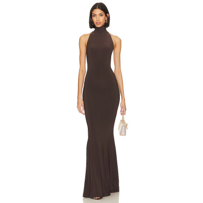 2025 New Style Sexy Halter Neck High Collar Body Hugging Mermaid Style Maxi Dress for Women
