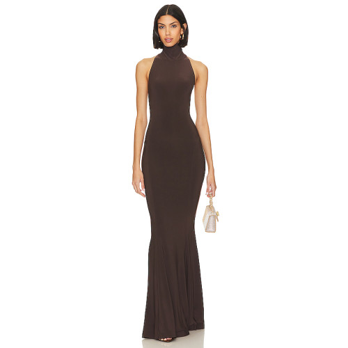 2025 New Style Sexy Halter Neck High Collar Body Hugging Mermaid Style Maxi Dress for Women