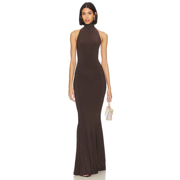 2025 New Style Sexy Halter Neck High Collar Body Hugging Mermaid Style Maxi Dress for Women
