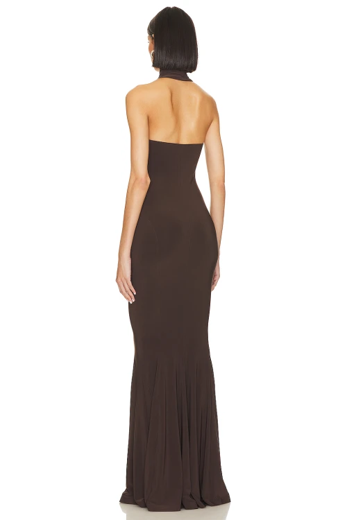 2025 New Style Sexy Halter Neck High Collar Body Hugging Mermaid Style Maxi Dress for Women