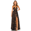 Lacy Delicate Intricate Exquisite GlamorousSide split Elegant Deep V neck Cross strapped Long Dress
