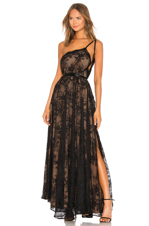 Lacy Delicate Intricate Exquisite GlamorousSide split Elegant Deep V neck Cross strapped Long Dress