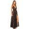 Lacy Delicate Intricate Exquisite GlamorousSide split Elegant Deep V neck Cross strapped Long Dress