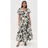 2025 New Fashion Elegant V-Neck Short Puff Sleeves High Waist Floral Print Women Dress