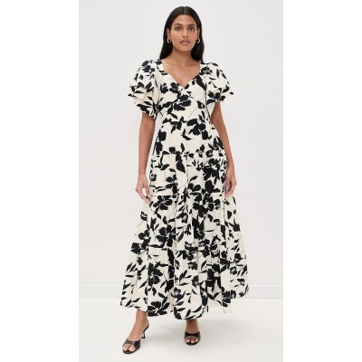 2025 New Fashion Elegant V-Neck Short Puff Sleeves High Waist Floral Print Women Dress